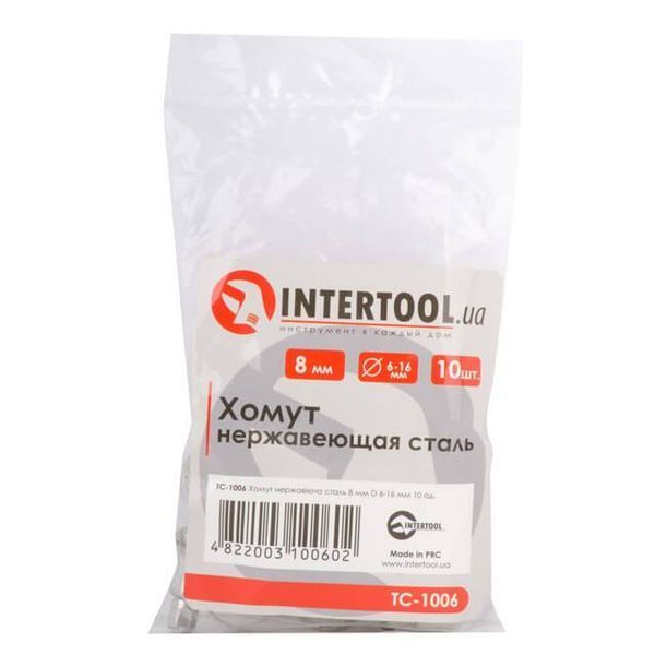 Хомут нержавіюча сталь 8 мм, D - 6-16 мм INTERTOOL TC-1006 TC-1006 фото