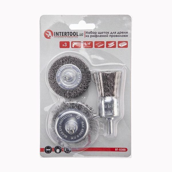 Набір щіток дротяних для дриля 3 од., 1/4" INTERTOOL BT-0300 BT-0300 фото