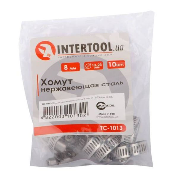 Хомут нержавіюча сталь 8 мм, D - 13-23 мм INTERTOOL TC-1013 TC-1013 фото