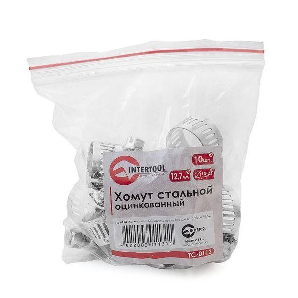 Хомут сталевий оцинкований 12,7 мм, D - 13-23 мм INTERTOOL TC-0113 TC-0113 фото