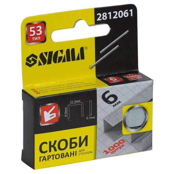 Скоби 6&times;11.3мм гартовані 1000шт SIGMA (2812061) 2812061 фото