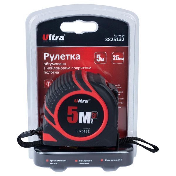 Рулетка обгумована з нейлоновим покриттям полотна 5м&times;25мм ULTRA (3825132) 3825132 фото