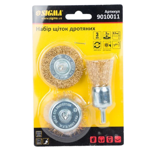 Набір щіток дротяних 3шт &Oslash;25; 50; 50мм хвостовик &Oslash;6мм (латуньована) SIGMA (9010011) 9010011 фото