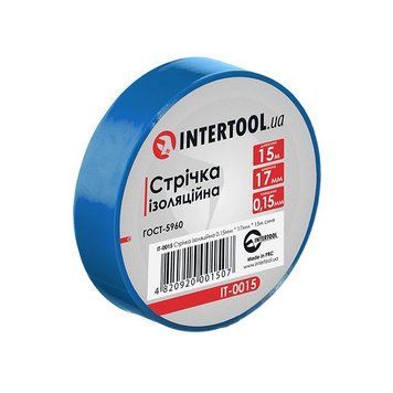 Стрічка ізоляційна, 17 мм&nbsp;*&nbsp;15 м&nbsp;* 0.15 мм, синя INTERTOOL IT-0015 IT-0015 фото