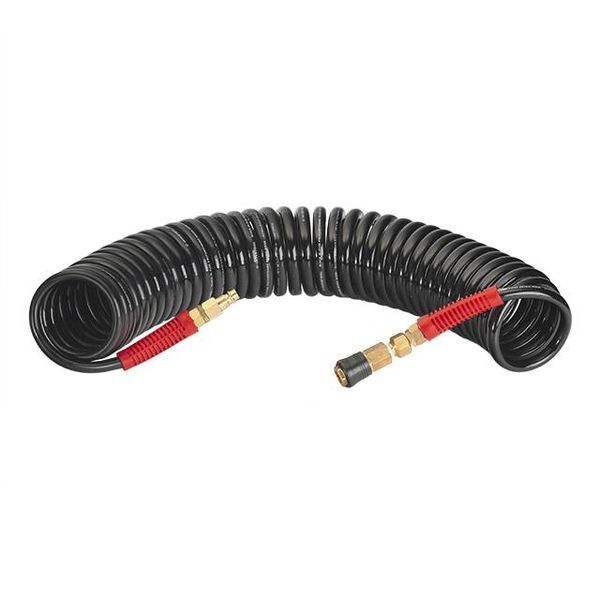 Шланг BLACK M-Flex 8*12 мм, 10 м спіральний поліуретановий з поворотним шарніром, латунними швидкороз'ємними з'єднаннями STORM INTERTOOL PT-1796 PT-1796 фото