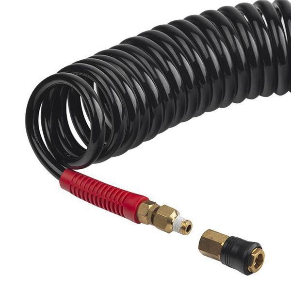 Шланг BLACK M-Flex 8*12 мм, 20 м спіральний поліуретановий з поворотним шарніром, латунними швидкороз'ємними з'єднаннями STORM INTERTOOL PT-1798 PT-1798 фото