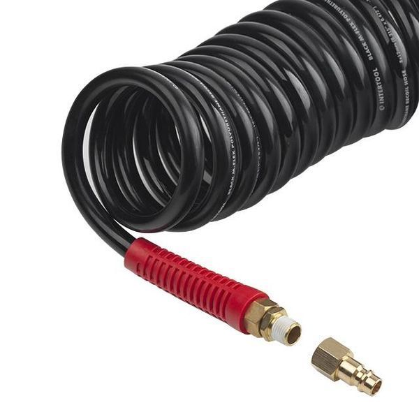 Шланг BLACK M-Flex 8*12 мм, 20 м спіральний поліуретановий з поворотним шарніром, латунними швидкороз'ємними з'єднаннями STORM INTERTOOL PT-1798 PT-1798 фото