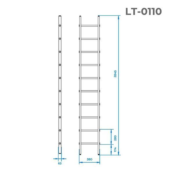 Драбина з алюмінію, приставна, 10 східців, 2,84 м INTERTOOL LT-0110 LT-0110 фото
