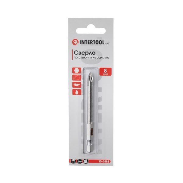 Свердло по склу та кераміці 8 мм HEX 1/4'' (6.35 mm) INTERTOOL SD-0288 SD-0288 фото