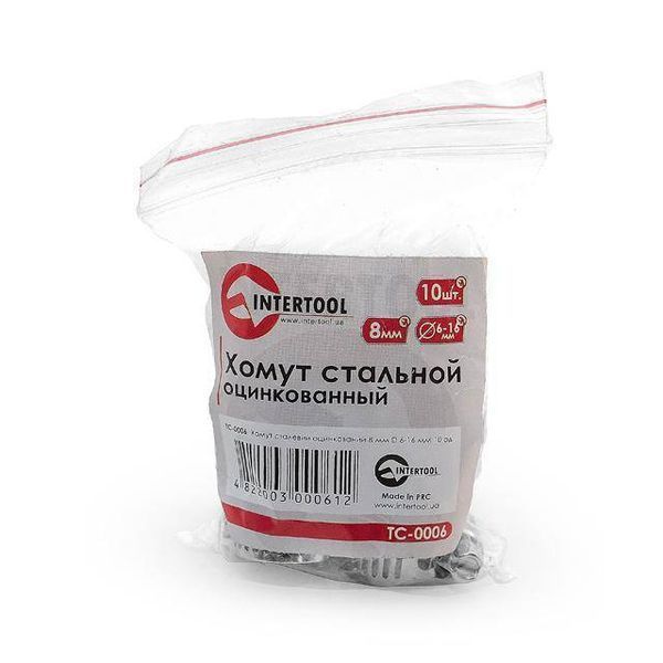 Хомут сталевий оцинкований 8 мм, D - 6-16 мм INTERTOOL TC-0006 TC-0006 фото