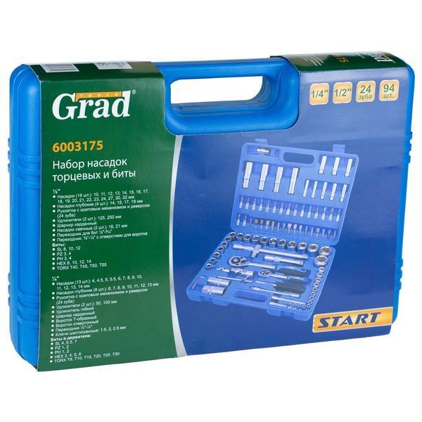 Набір насадок торцевих і біти 1/4", 1/2" 94шт Start GRAD (6003175) 6003175 фото