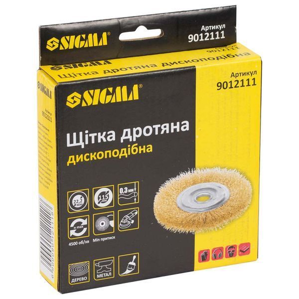 Щітка дротяна дископодібна &Oslash;115мм &Oslash;22.2мм (латунірованная) SIGMA (9012111) 9012111 фото