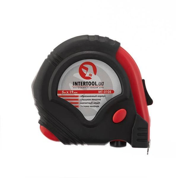 Рулетка з металевим полотном 5 м x 19 мм,&nbsp;три стопора полотна INTERTOOL MT-0105 MT-0105 фото